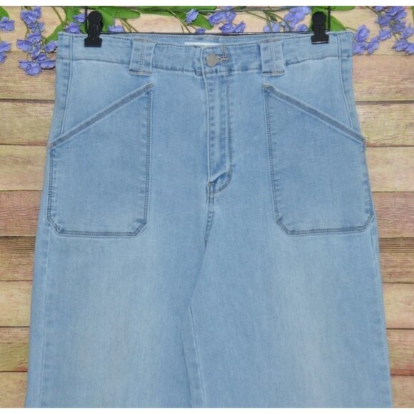 JBD Just Black Denim Ladies 30 Patch Pocket Light Wash Wide Leg Jeans High Rise - Picture 2 of 11